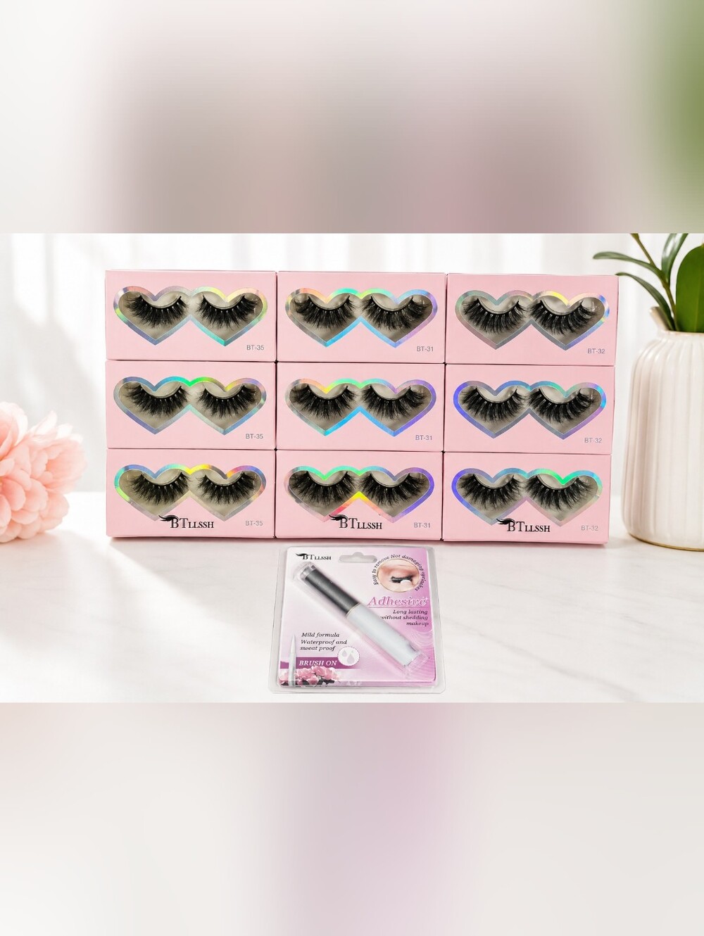 BTLLSSH False Eyelash Bundle 27 Pairs 3 Styles BT-31 BT-32 BT-35 + Lash Adhesive